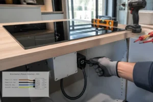 Branchement sécurisé plaque induction sur sortie 32A dans cuisine rénovée