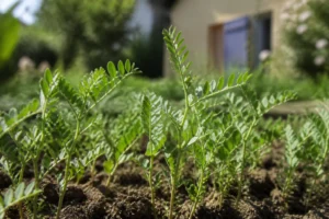Plants de lentilles dans un potager ensoleillé