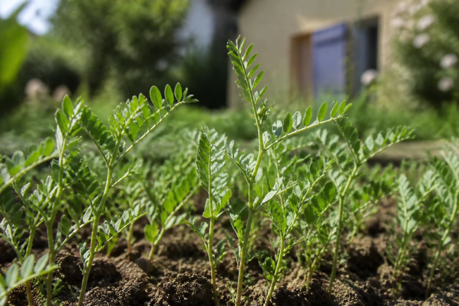 Plants de lentilles dans un potager ensoleillé